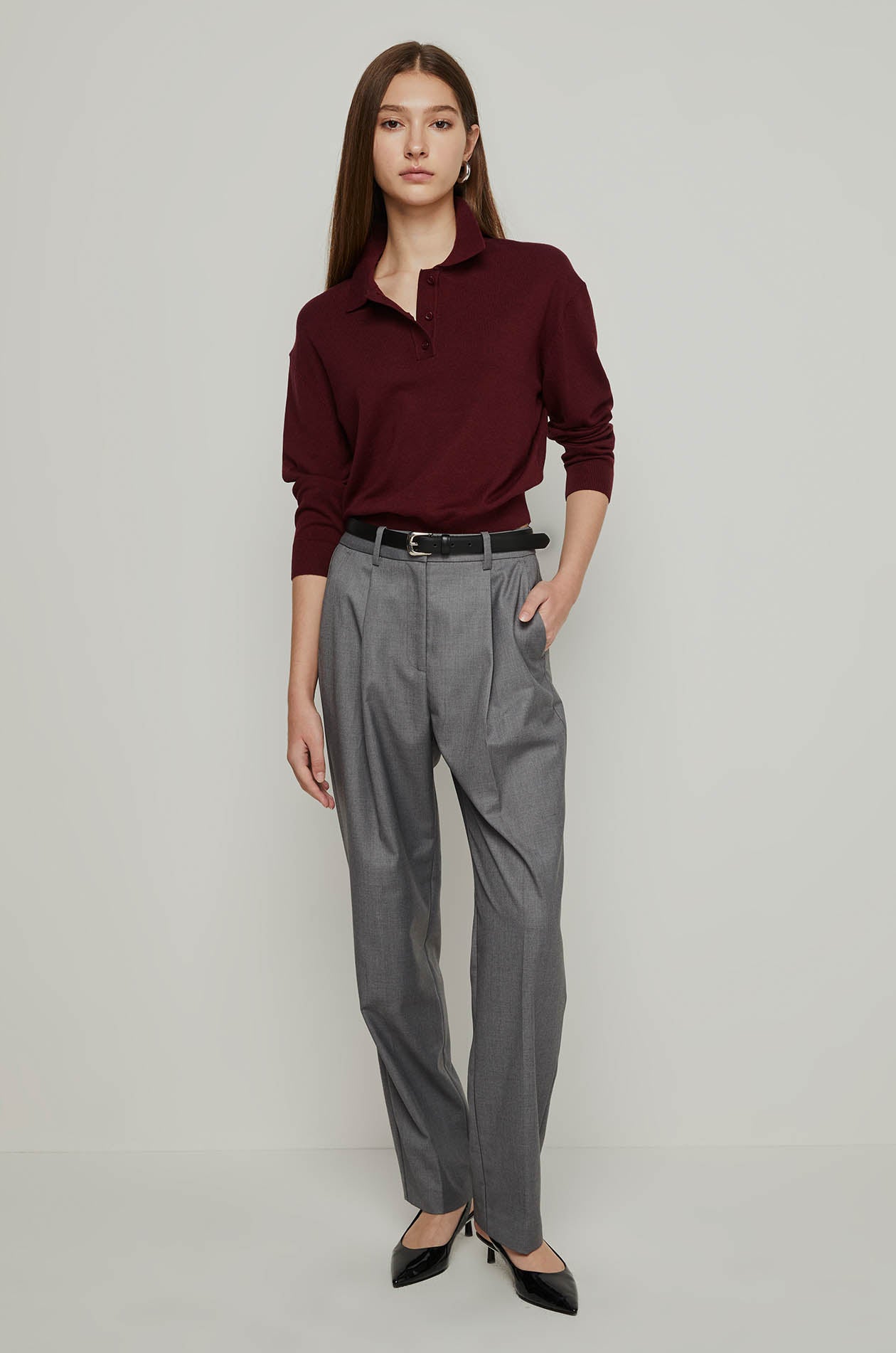 LONG SLEEVE KNITTED POLO