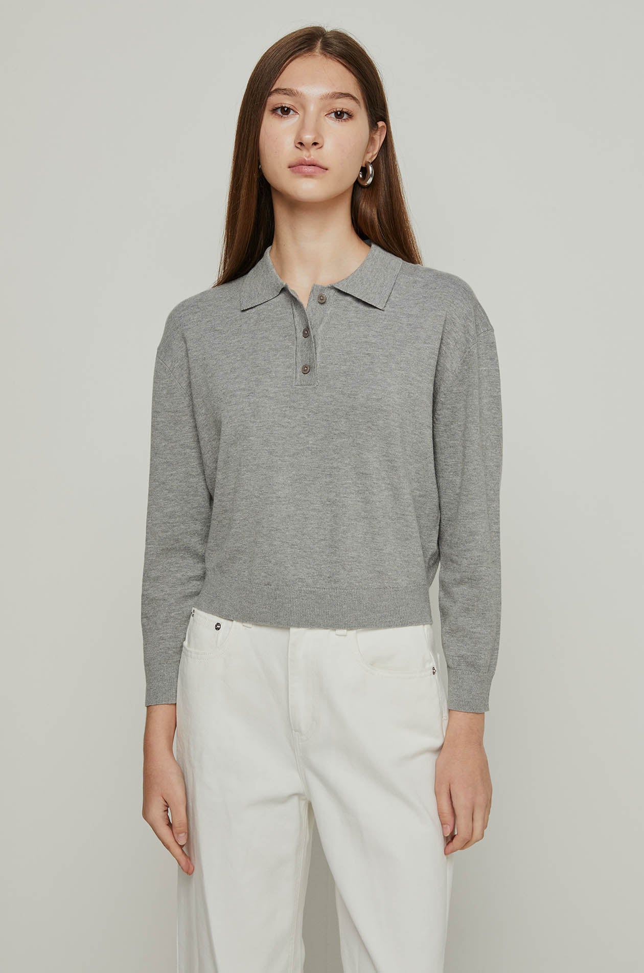 LONG SLEEVE KNITTED POLO