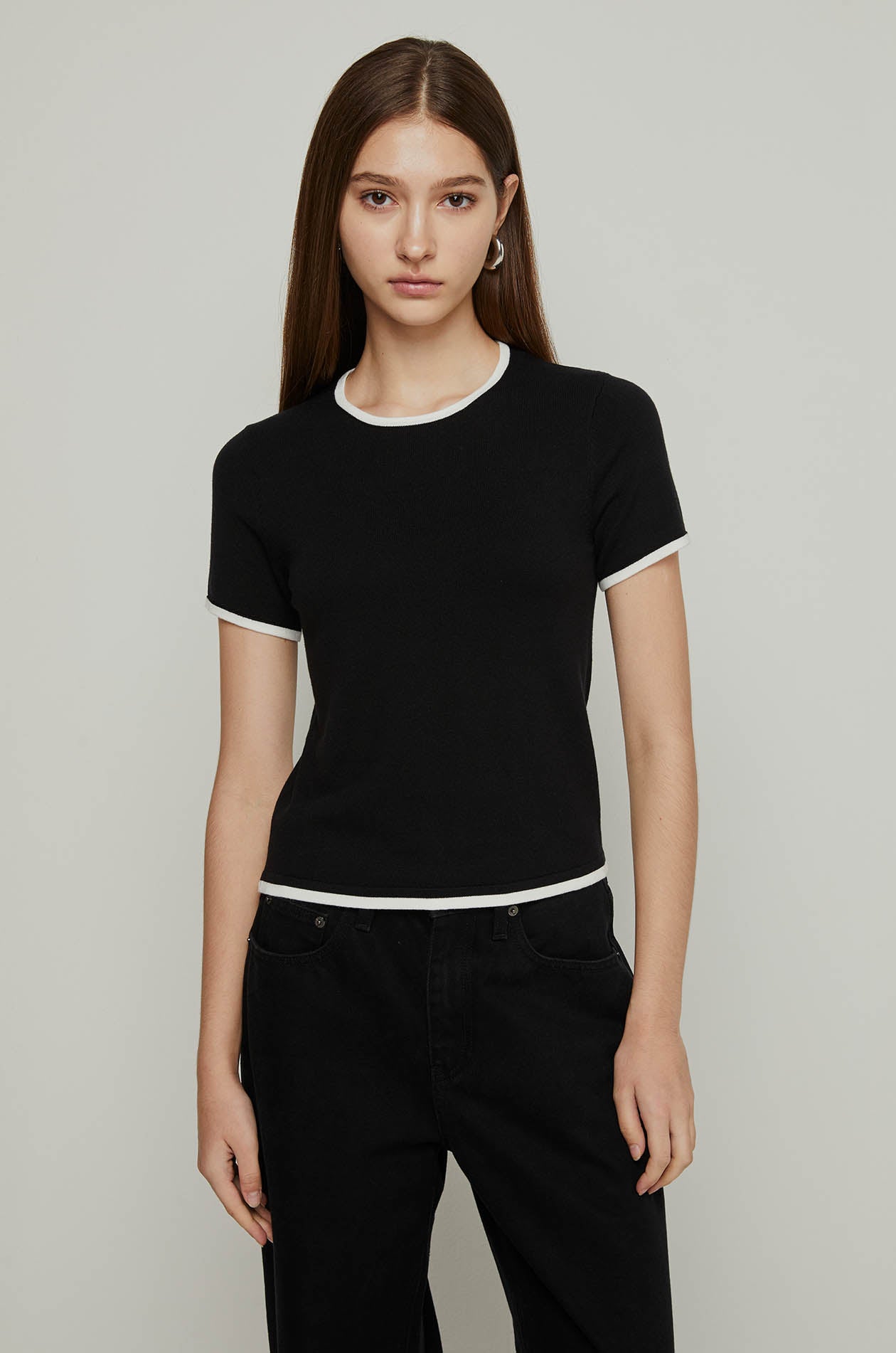 CONTRAST TRIM KNITTED TEE