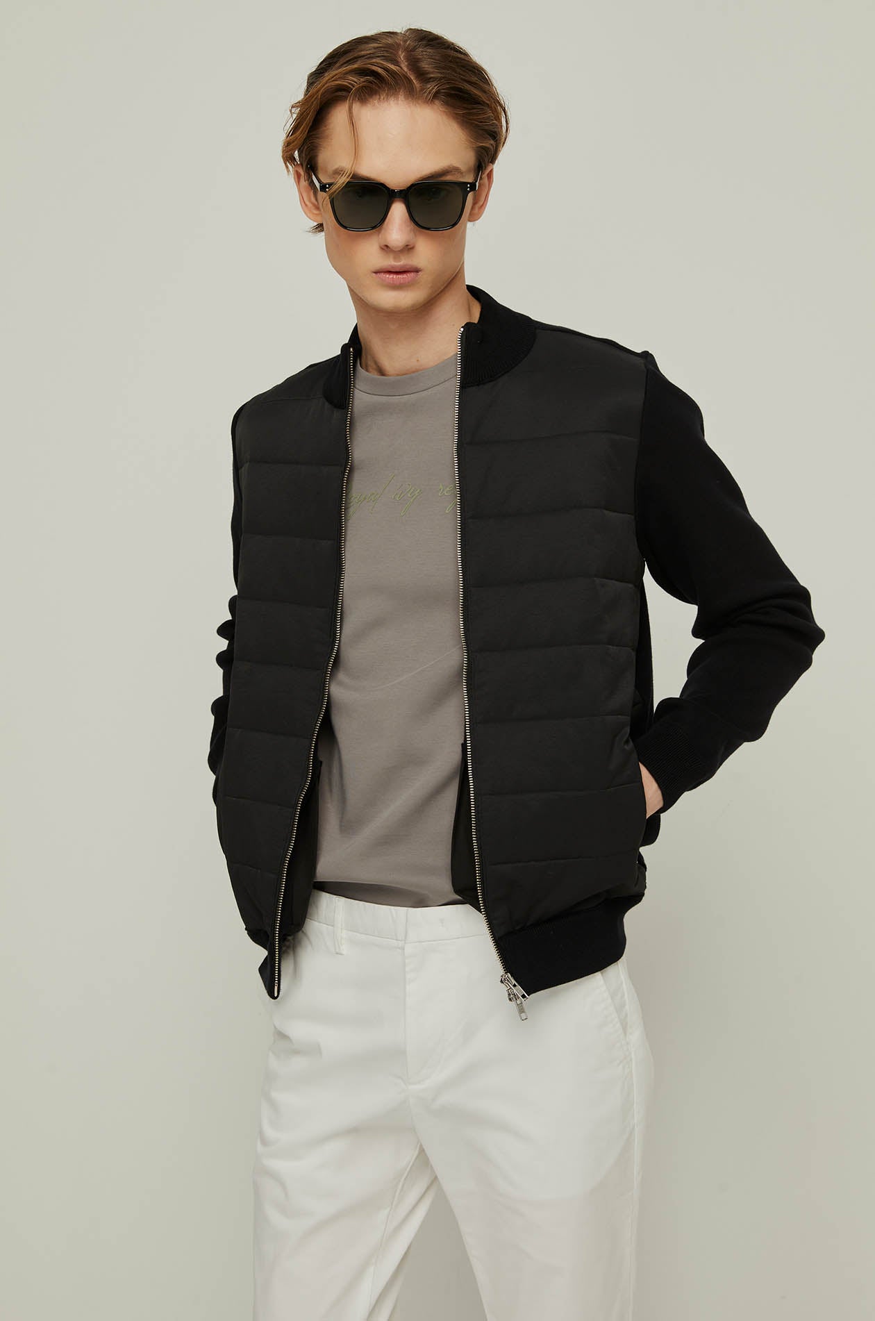 PADDED KNIT ZIP-UP JACKET