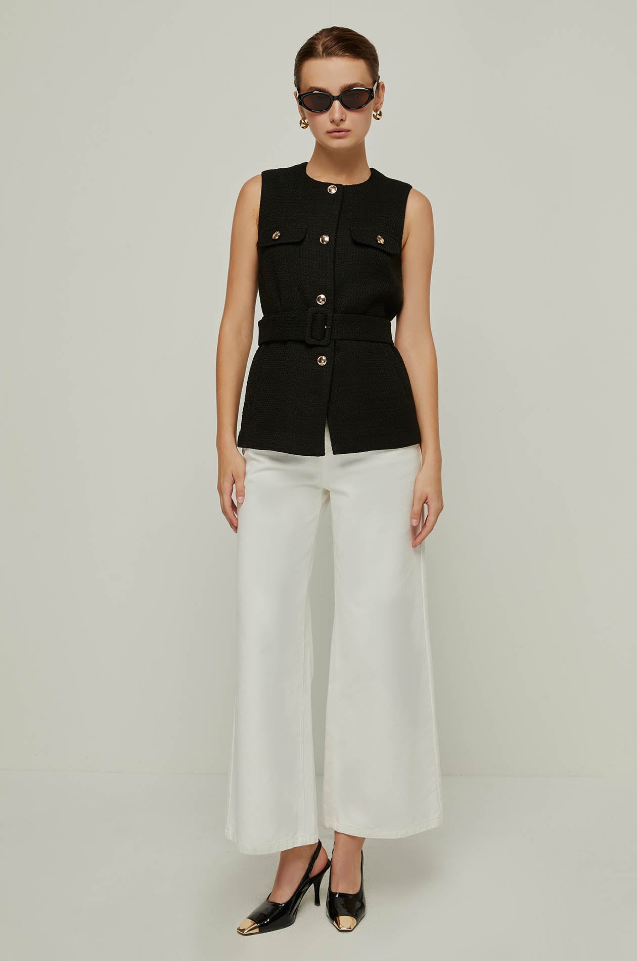 TWEED SLEEVELESS BLOUSE