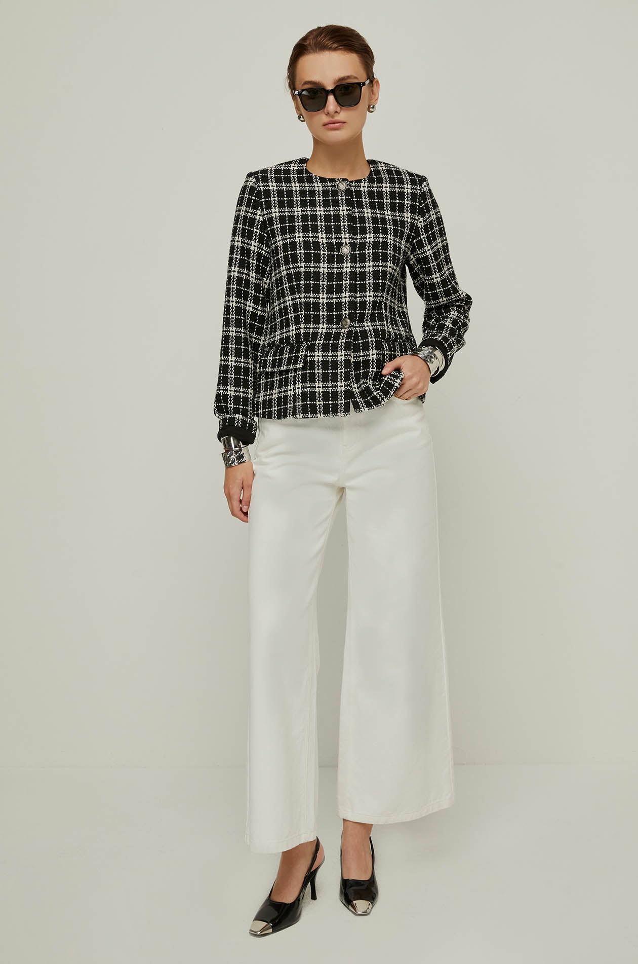 CHECKERED TWEED BLOUSE