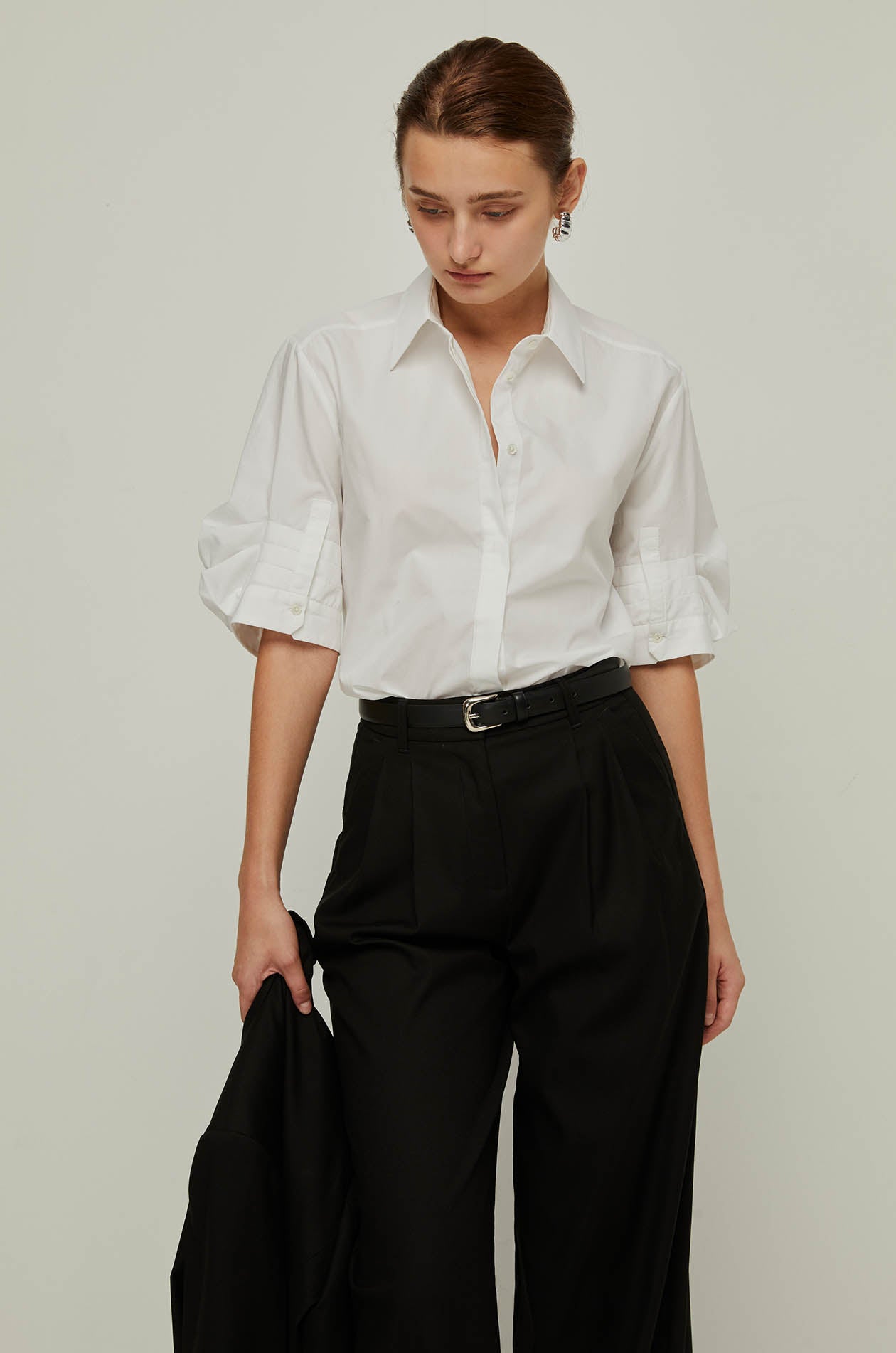 PINTUCK SLEEVE POPLIN SHIRT