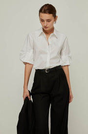 PINTUCK SLEEVE POPLIN SHIRT