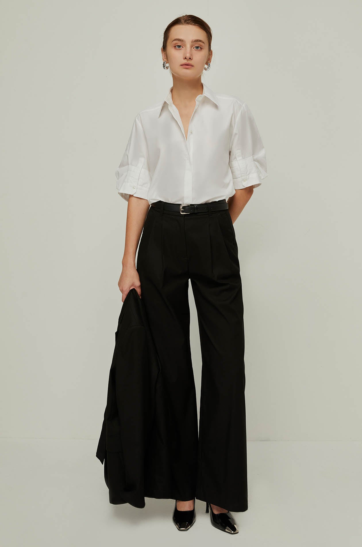 PINTUCK SLEEVE POPLIN SHIRT
