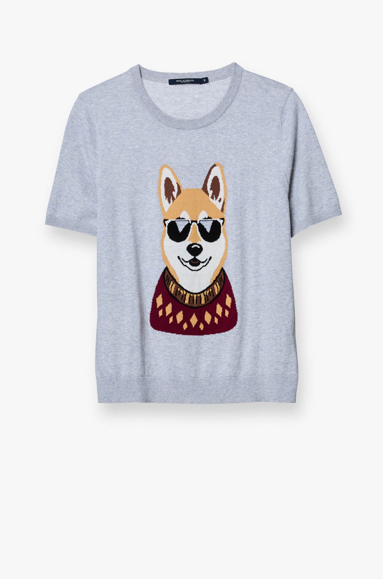 SHIBA INU WITH SUNGLASSES GRAPHIC KNITTED TEE