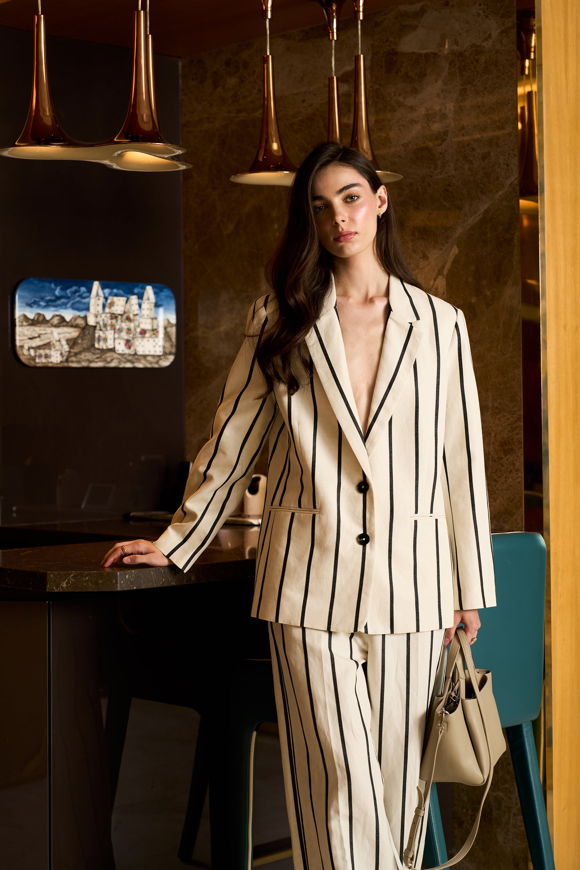 STRIPED WIDE-LEG TAILORED TROUSERS