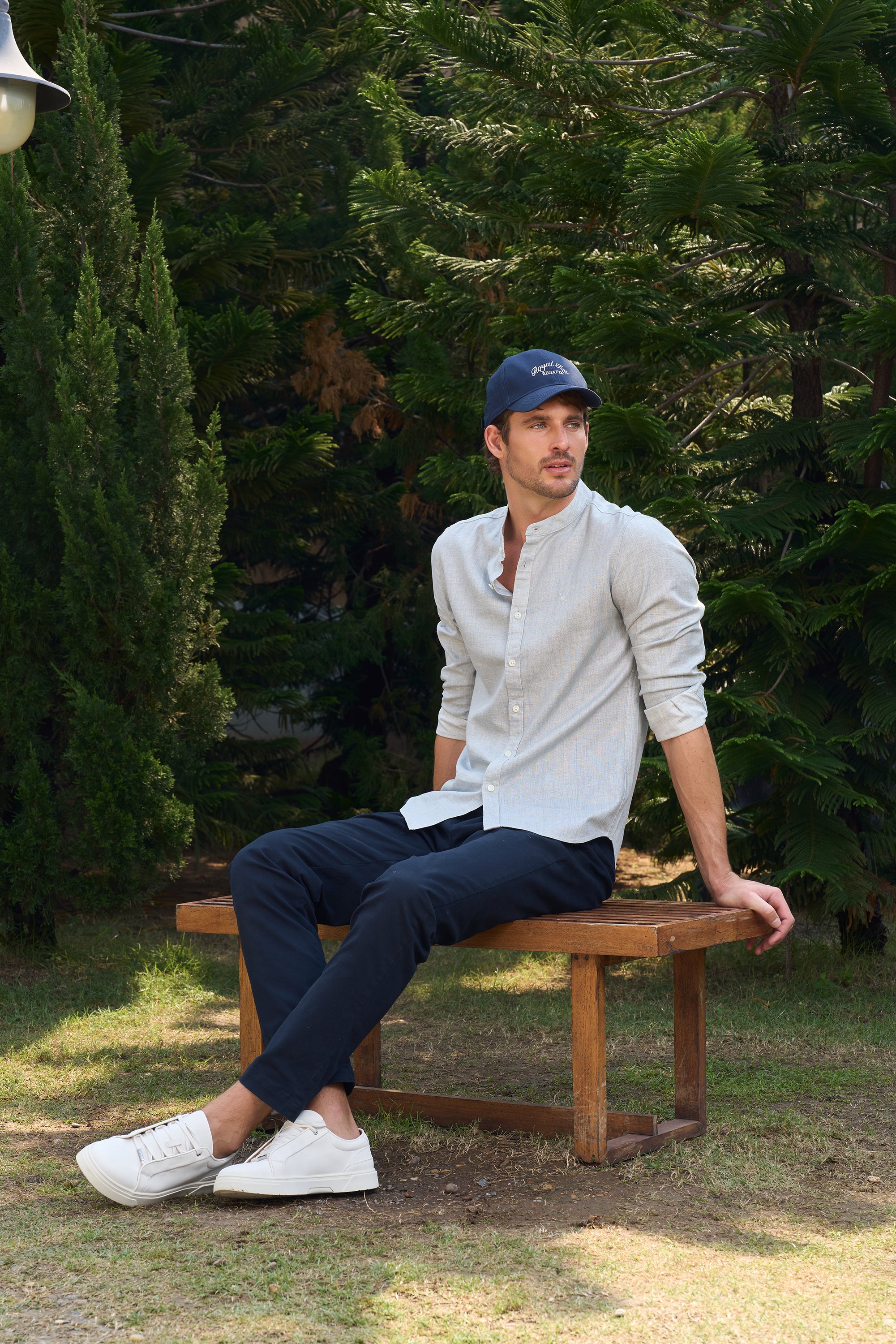LINEN MANDARIN COLLAR SHIRT